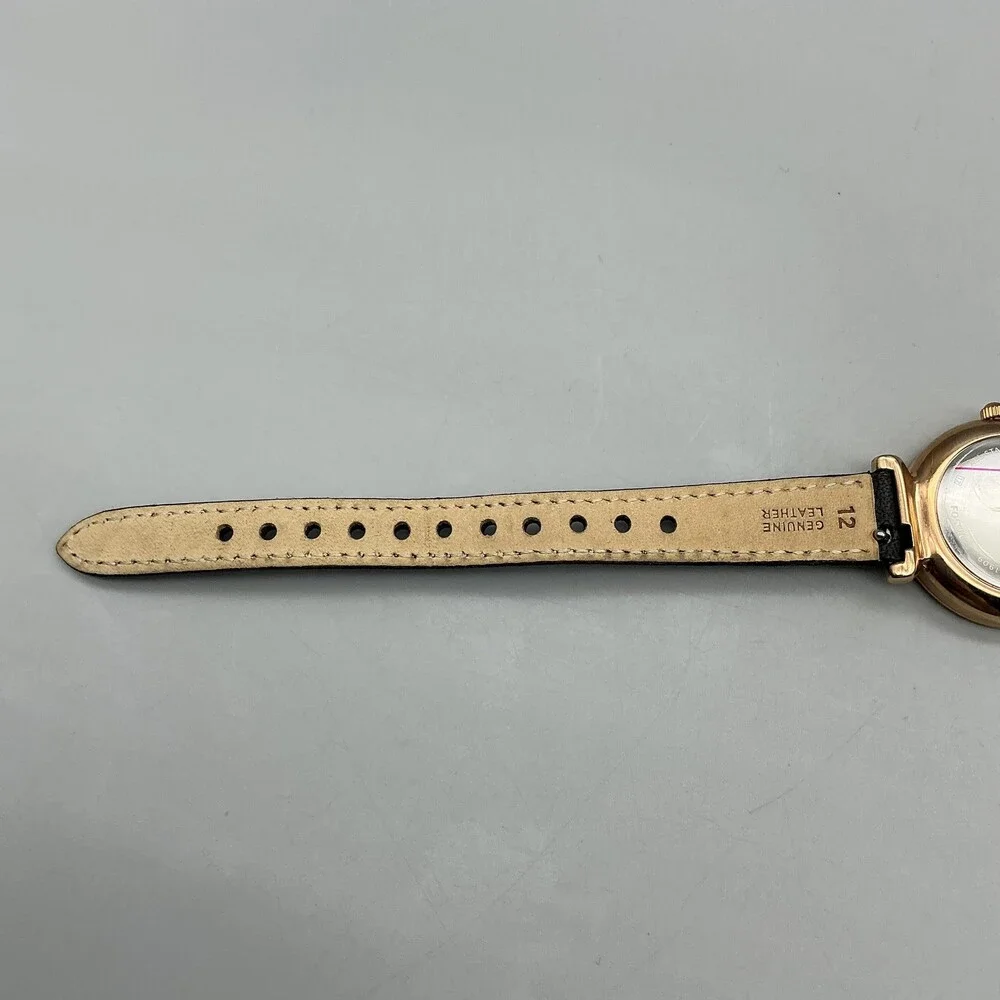Fossil Carlie Womens Watch 28mm Black Dial Gold Tone Leather ES4700 New Battery